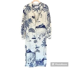 Paulo Mariotti, Midi button down Chemise Blue & White Print SIZE M NWT